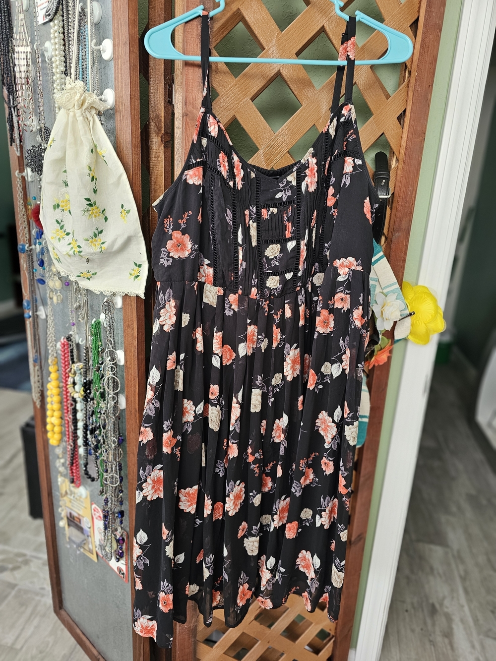 Torrid Black Floral Sleeveless Sundress with Coral and Cream Blooms